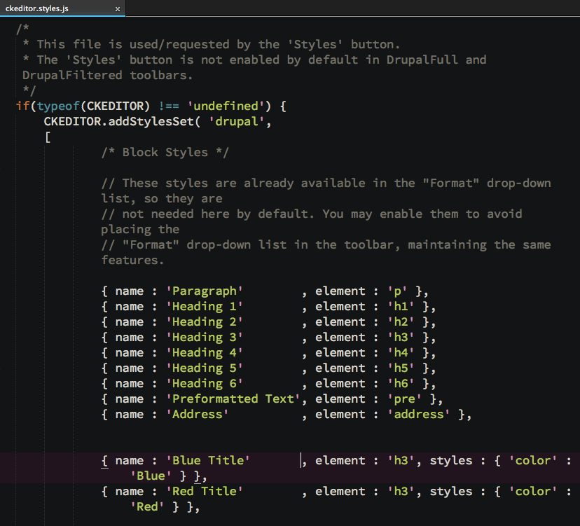 JSON formated options